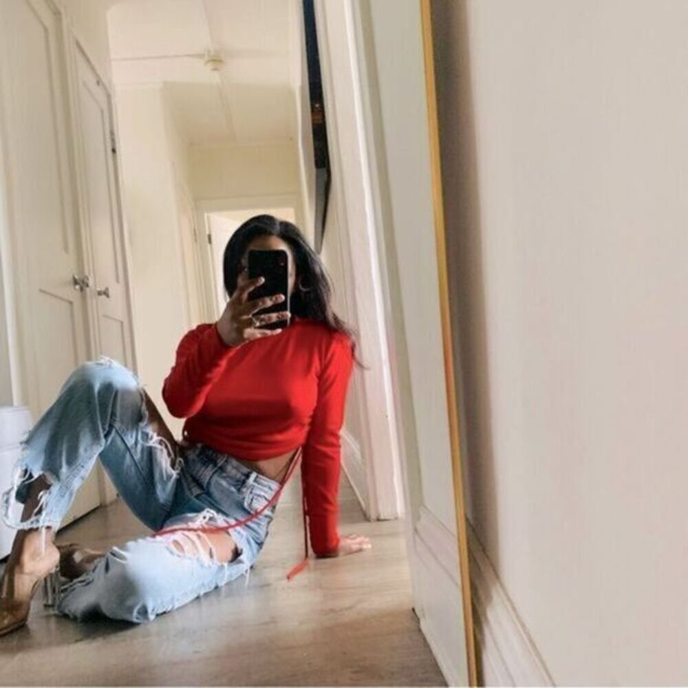 ZARA RED RUCHED RIBBED TOP - Picture 6 of 13